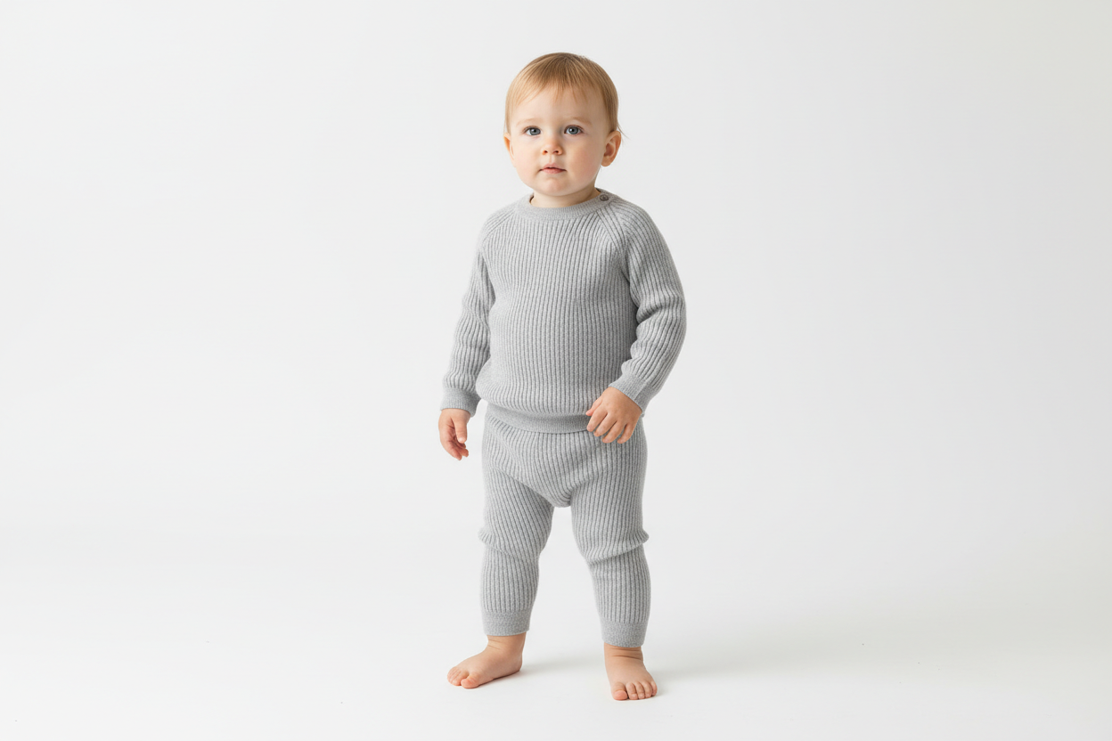Babysweater + Legging Sehr helles Grau - Rippenstrick
