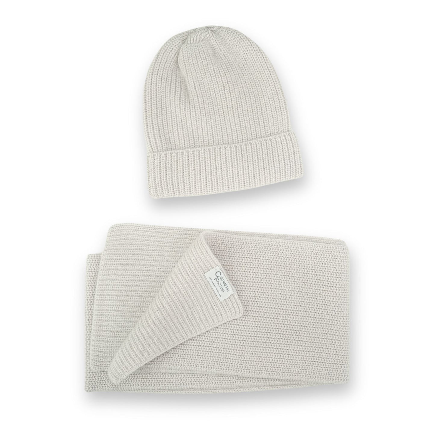 Cashmere Set: Babymütze + Schal in Rippenstrick