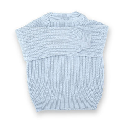 Produktfoto, Babysweater,  ca. 9-18 Monate, Rippenstrick, 1 rechts-1 links gestrickt, Raglanarm, Rundhalsausschnitt, 100 % Cashmere, Hellblau, 