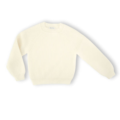 Produktfoto, Babysweater,  ca. 9-18 Monate, Rippenstrick, 1 rechts-1 links gestrickt, Raglanarm, Rundhalsausschnitt, 100 % Cashmere, Offwhite