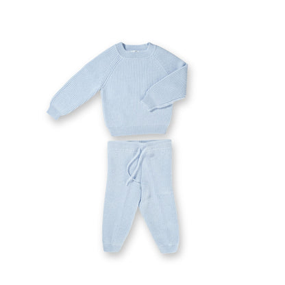 Produktfoto, Set aus Rippenstrickpullover + Legging, 100 % Cashmere, Hellblau