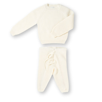 Produktfoto, Set aus Rippenstrickpullover + Legging, 100 % Cashmere, Offwhite