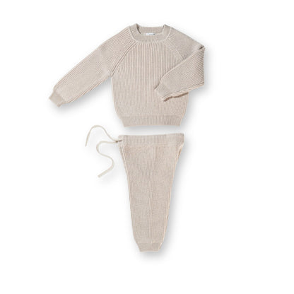 Produktfoto, Set aus Rippenstrickpullover + Legging, 100 % Cashmere, Sandbeige
