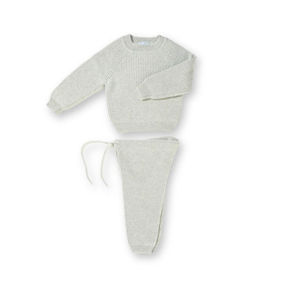 Produktfoto, Set aus Rippenstrickpullover + Legging, 100 % Cashmere, Hellgrau, leicht meliert