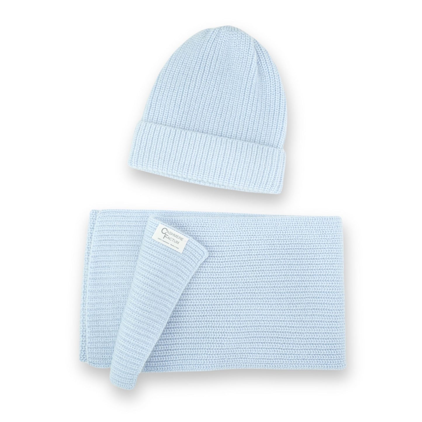 Cashmere Set: Babymütze + Schal in Rippenstrick