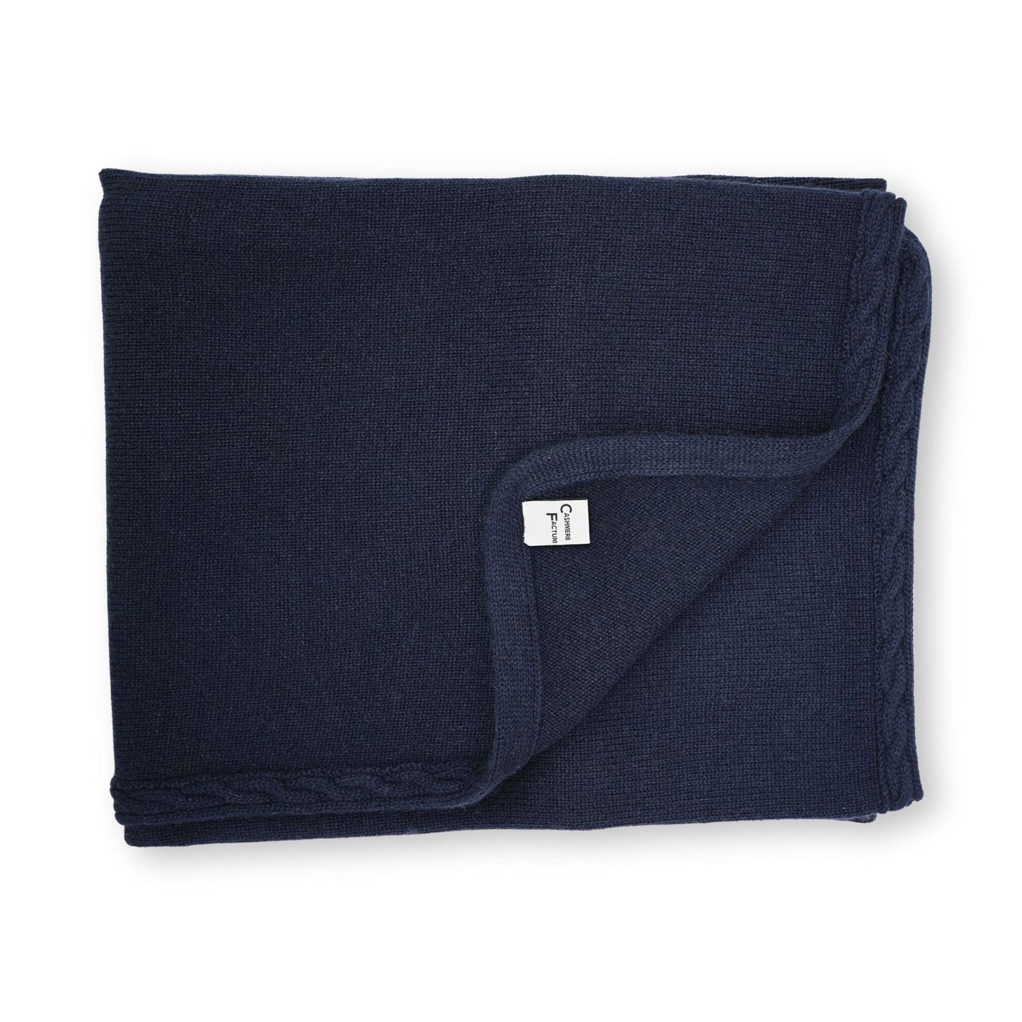 Produktfoto, Kaschmirdecke, Babydecke, Dunkelblau, glatt_rechts_gestrickt, mit Zopfrand als Abschlusskante, 80x85 cm, 100 % Cashmere