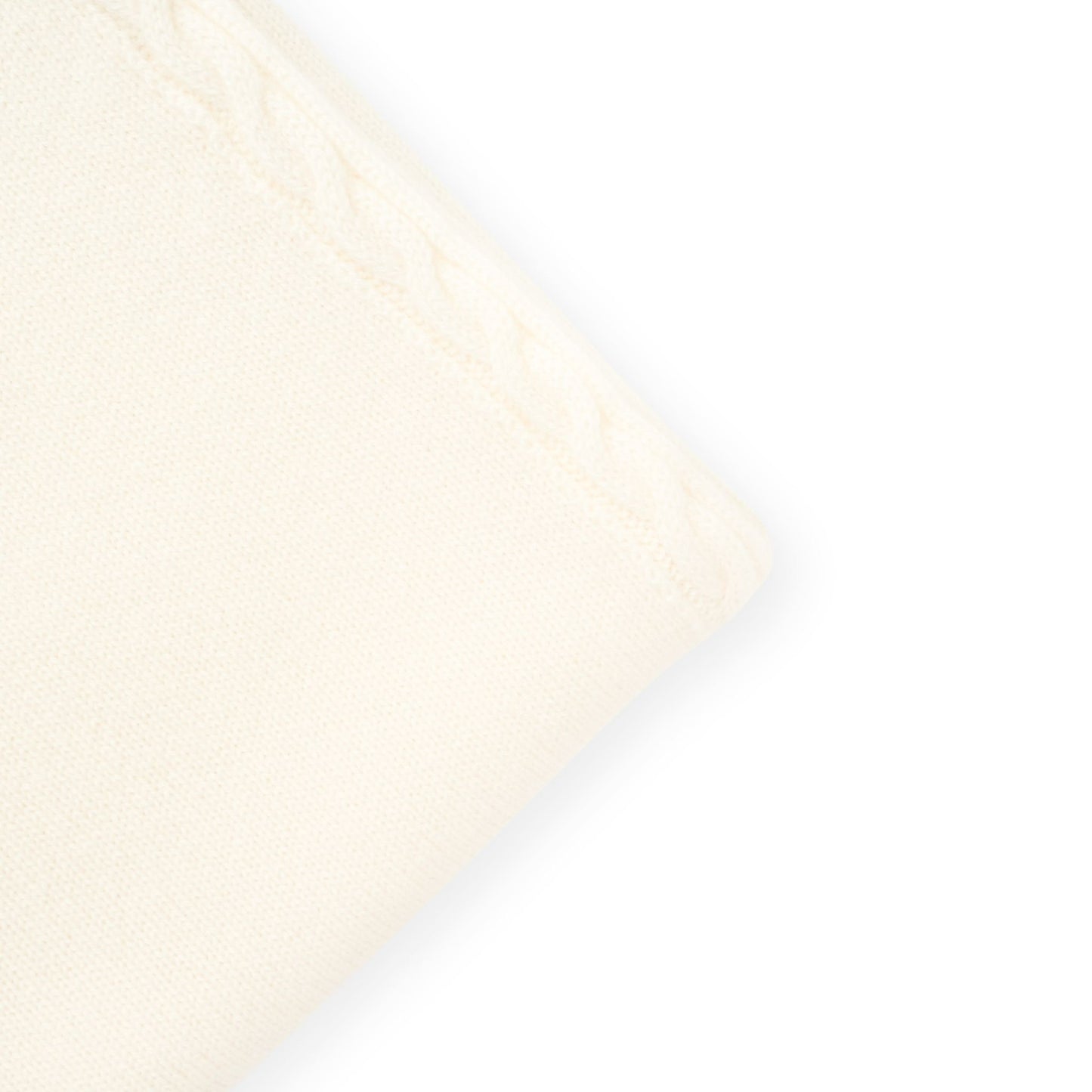 Detailfoto, Kaschmirdecke, Babydecke, Detail Zopfrand, 100 % Cashmere, 80 x 85 cm, Offwhite