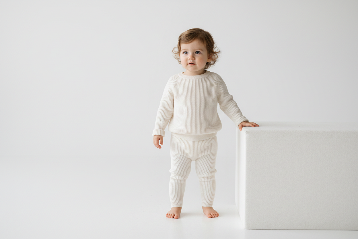 Babysweater + Legging Offwhite - Rippenstrick
