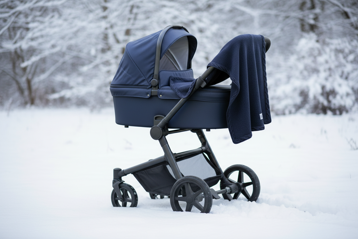Dunkelblaue Babydecke im Winterwunderland