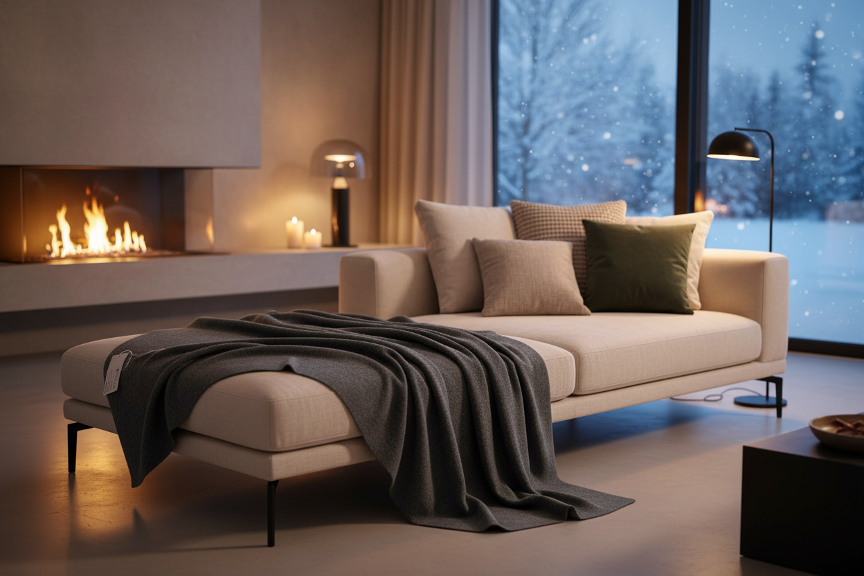 Dunkelgraue Kaschmirdecke - Minotti-Stil