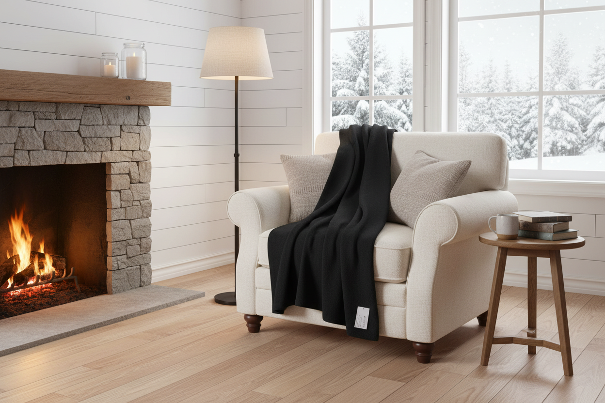 Schwarze Kaschmirdecke auf Sessel - Modern Farmhouse