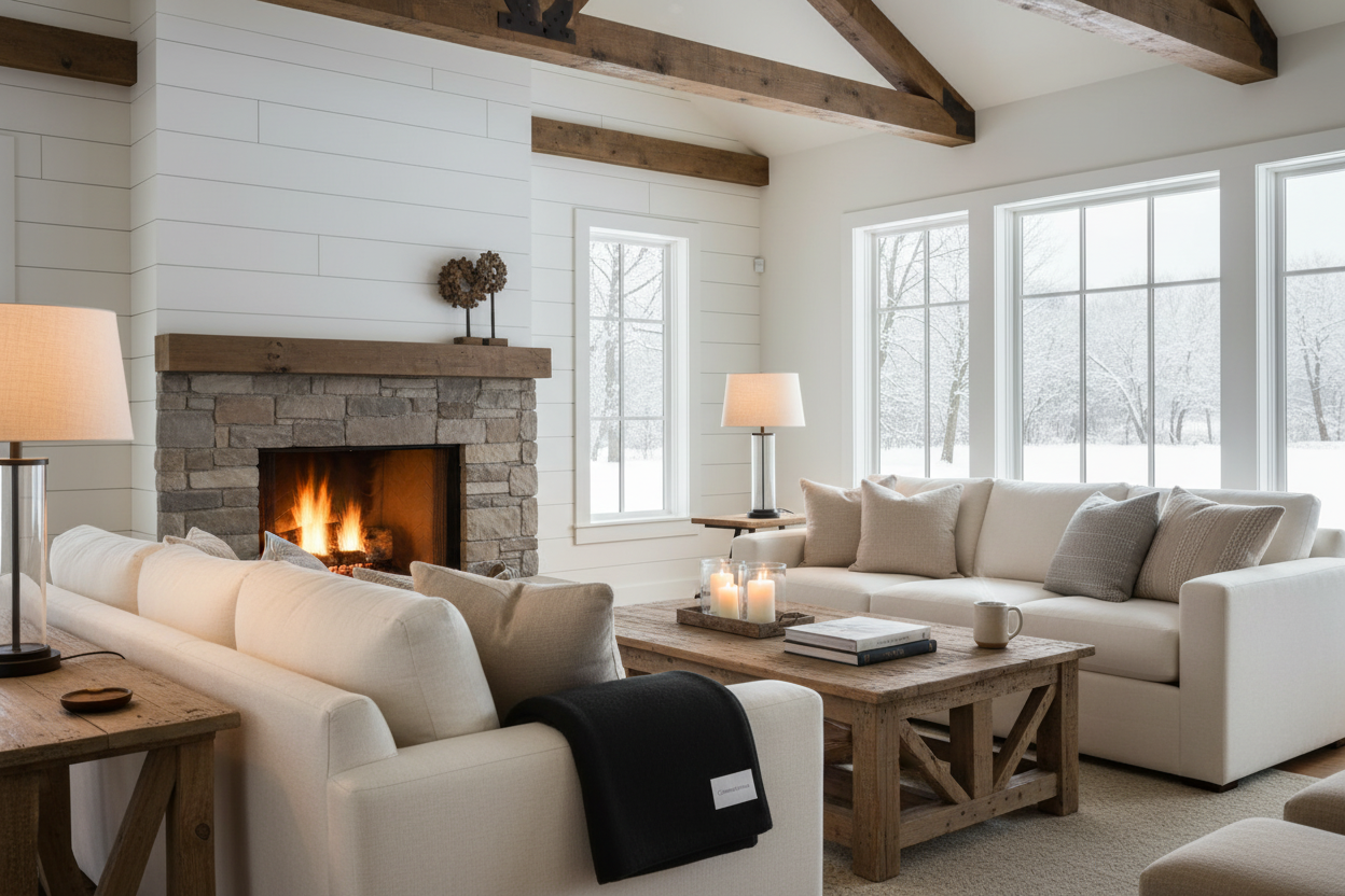 Schwarze Kaschmirdecke auf Sofa - Modern Farmhouse